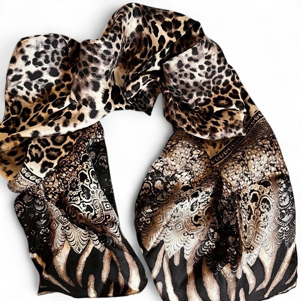OSCAR DE LA RENTA Leopard Cheetah Mix Animal Print 100% Silk - Picture 3 of 5